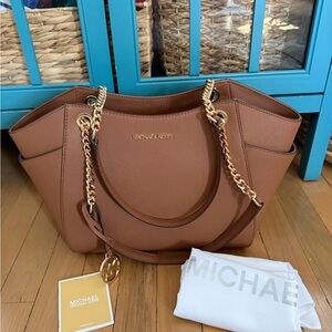 Michael Kors Jet Set Large Saffiano Leather Shoulder Bag w/ Gold Accents